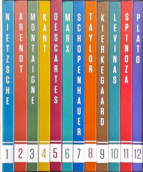 de-grote-filosofen-nietzsche-arendt-montaigne-kant-descartes-marx-schopenhauer-taylor-kierkegaard-levinas-spinoza-plato-12-delen-in-box-8710371001712